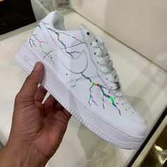 Holographic Lightning Air Force 1 Custom — vintagewavez Nike Custom, Custom Painted Shoes, Custom Shoes Diy, Air Force 1s