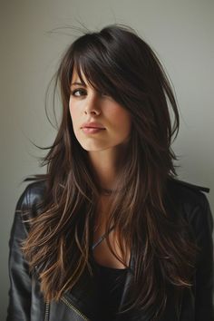 Long Layers Haircut Sidebangs, Haircut Ideas For Long Hair Side Part, Womens Long Haircut With Bangs, Long Hair With Side Part Bangs, Long Hair Side Bangs, Long Hair With Bangs Hairstyles, Long Hair With Long Bangs, Long Hair Fringe, Long Layered Hair With Side Bangs