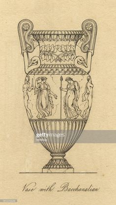 an antique drawing of a vase with figures on it