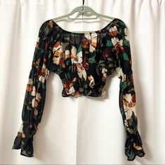 Black Multicolor Floral Chiffon Top Long Sleeve Blouse With Floral Pattern Ruffle Flare Sleeve Shirt Flared Sleeve Blouse Lightweight, Wrinkle Resistant Material Polyester One Size Fits Like A Small-Medium New #Businessattire #Officewear #Backtowork #Interviewclothes #Businesscasual #Minimalist #Oldmoney #Newmoney #Retro #Y2k #Barbiecore #Balletcore #Cottagecore #Vintage #Fairycore #Academia #Kawaii #Grunge #Goth #Pastel #Mermaidcore #Dollskill #Kidcore #Madewell #Egirl #Urbanoutfitters #Princes Fall Flowy Chiffon Blouse, Flowy Chiffon Blouse With Floral Print, Flowy Chiffon Blouse For Fall, Fall Chiffon Blouse For Brunch, Chiffon Blouse For Brunch In Fall, Black Floral Print Chiffon Blouse, Floral Print Chiffon Top For Parties, Black Chiffon Blouse With Floral Print, Black Floral Chiffon Blouse