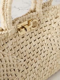 FERRAGAMO Studio raffia tote | NET-A-PORTER Porter Bag, Ferragamo Bag, Studio Bag, Like Green, Flat Dress Shoes, Gucci Eyewear, Woven Raffia, Raffia Bag, Green Cream