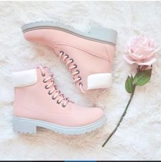 shoes pink boot boots white pastel tumblr cute teenagers girl floral flowers cool fall outfits fall outfits winter outfits spring summer fashion style girly Sepatu Pump, Pink Boots, Cute Boots, Combat Boot, Pink Shoes, Shoe Closet, Dream Shoes, Shoe Game