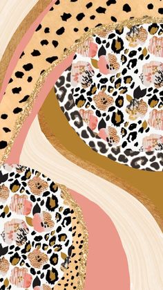 an abstract painting with leopard print and gold accents