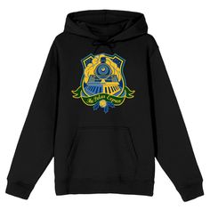 All aboard! Celebrate the wonder of the season with this Polar Express sweatshirt. The hoodie features a blue and yellow image of the front of the Polar Express train. A green banner underneath the image reads, “The Polar Express,” while a single jingle bell sits below. The sweatshirt comes in black and is equipped with an adjustable hood and a large pouch pocket. Stay warm as you journey through a winter wonderland with this cozy hoodie. Size: small. Gender: unisex. Age Group: adult. Pattern: F Polar Express Movie, Green Banner, Polar Express Train, The Polar Express, Express Train, Heated Jacket, Polar Express, Large Pouch, Cozy Hoodie