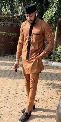 Designer Long Sleeve Ceremonial Sets, Brown Long Sleeve Business Sets, Traditional Long Sleeve Business Sets, Luxury Semi-formal Long Sleeve Sets, Luxury Long Sleeve Semi-formal Sets, Traditional Brown Formal Sets, Brown Long Sleeve Sets For Wedding, Native Wears For Men, Mens Traditional Wear