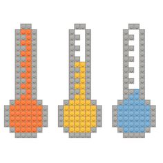 three legos with different colors and sizes