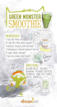 green monster smoothie recipe with instructions on how to make it