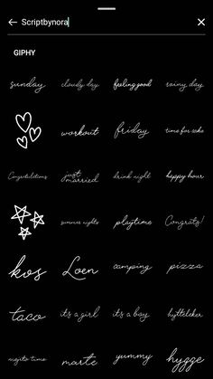 some type of writing on a black background with the words written in different font styles