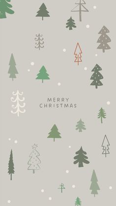 christmas card with trees and snowflakes on the grey background, which reads merry christmas