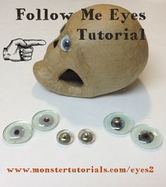 a rock with some eyes and buttons on it that says follow me eyes tutors