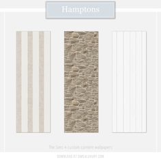 three different wallpapers with white and beige stripes on the sides, one is made from