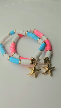 Preppy Pink Starfish Bracelet STRETCHY 15CM Claybead Bracelet, Sophia Lauren, Kawaii Fish, Sea Beads, Make Clay Beads, Pink Starfish, Colorful Bead Bracelets, Clay Bracelets, Ivy Rose