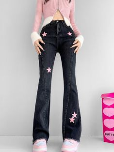 Add a sparkling touch to your style with our Pink Star Flared Jeans! These cute jeans feature a fun star patch, perfect for adding a little flair to any outfit. With the pink color and flare boot cut, it's one stylish pair of jeans that will bring your look to the next level! 🤩😍🤩 Size Chart: Size Waist (cm) Hip (cm) Length (cm) Waist (in) Hip (in) Length (in) S 62 90 100 24.41 35.43 39.37 M 66 94 101 25.98 37.01 39.76 L 70 98 102 27.56 38.58 40.16 XL 74 102 103 29.13 40.16 40.55 XXL 78 106 10 Harajuku Jeans, Clothing Kawaii, Estilo Harajuku, Rash Guard Swimwear, Goth Clothing, Baby Tees Y2k, Household Goods, Y2k Baby Tee, Salalah