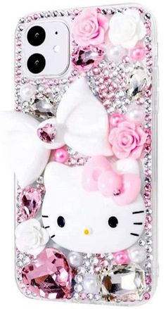 hello kitty phone case with pink roses and crystals