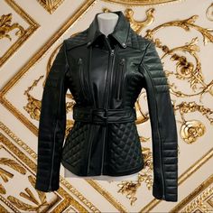 As The Runways Continue To Affirm, A Statement Jacket Is A Universal Must Have! The Supple Lambskin Is Constructed With Quilts And Panels Across The Body & Sleeves Profile. Fastened With A Matching Belt, Zipper Closure & Two Zipped Pockets At The Chest. Measurements: Size: Small Length: 23.5” Shoulders:15” Sleeves:25” Bust:36” Waist: Up To 30” New Without Tags. Never Worn Tags: Chanel, Gucci, Tom Ford, Versace Statement Jacket, Tom Ford, Leather Belt, Motorcycle Jacket, Black Silver, Versace, Puffer, Jackets & Coats, Jackets For Women