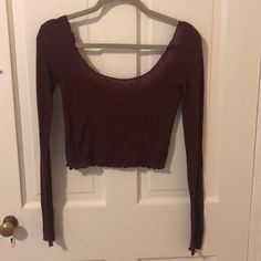 Never Worn, Fits Like A Small Red Fitted Crop Top For Fall, Red Long Sleeve Crop Top For Fall, Fitted Red Crop Top For Fall, Trendy Burgundy Top For Fall, Trendy Burgundy Tops For Fall, Burgundy Long Sleeve Top For Spring, Spring Burgundy Long Sleeve Tops, Urban Outfitters Red Tops For Winter, Urban Outfitters Red Winter Tops