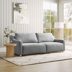 a living room scene with focus on the sofa