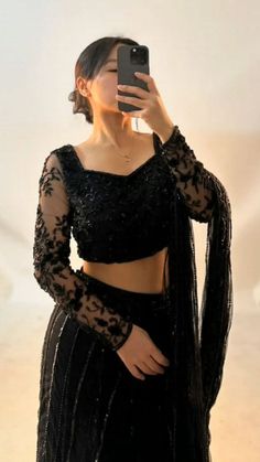 Black Lengha Outfit, Black Party Wear Saree, Black Party Wear, Saree Boutique, Saree Aesthetic, Lengha Blouse Designs, Indowestern Dress, Elegant Fashion Outfits, Haldi Outfits