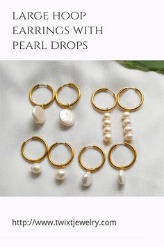 Make a statement on your special day with our large hoop earrings with pearl drops, perfect for the boho chic bride. The detachable freshwater pearl drops add a touch of elegance and glamour to any bridal look. These earrings are made with 18-karat gold-plated stainless steel hoops that are waterproof and come with a tarnish-resistant coating, ensuring that they will last for years to come. Baroque Pearls Jewelry, Boho Chic Bride, Keshi Pearl Earrings, Thick Gold Hoop Earrings, Pearl Teardrop Earrings, Teardrop Earrings Gold, Bridal Hair Pins Pearl, Pearl Drop Earrings Gold, Backdrops Necklace