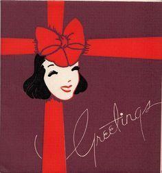 an image of a woman with a red bow on her head and the words greeting