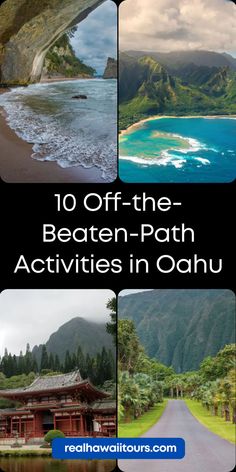 an image of the beach and mountains with text overlay reading 10 off - the - beaten - path activities in oahuu