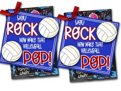 two volleyball cards with the words you rock and now make that volleyball pop