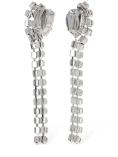 Silver-colored brass. Glass crystals. Hypoallergenic. Clip-on closure Rich Jewelry, Fringe Jewelry, Alessandra Rich, Rich Women, Brass Glass, Crystal Earrings, Crystal Glass, Jewelry Collection, Brass