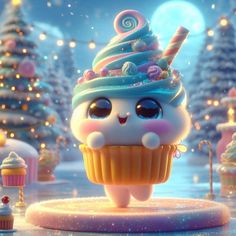 a cupcake that is sitting in the snow