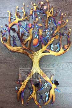 a colorful tree with many people holding hands and hearts on it's branches, in the shape of a heart