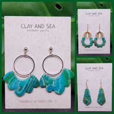 Handmade polymer earrings that are lightweight and Earring post are 18k gold plated stainless steel and hypoallergenic. **Style 3 ear post are sterling silver plated stainless steel and hypoallergenic  Immerse yourself in the serene allure of the island with these stunning handmade earrings. Crafted from polymer clay, each pair mirrors the mesmerizing shades of the turquoise blue ocean, capturing the essence of tranquil waters and coastal elegance. Turquoise Polymer Clay Drop Earrings, Turquoise Polymer Clay Jewelry Gift, Turquoise Dangle Earrings In Polymer Clay, Beach Dangle Jewelry In Polymer Clay, Turquoise Ocean-inspired Nickel-free Earrings, Ocean-inspired Turquoise Nickel-free Earrings, Turquoise Ocean, Coastal Elegance, Polymer Earrings