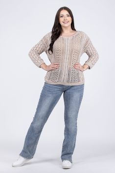 The Didn't Know I Knitted You Sweater by Miracle is the sweater you didn't know you needed! This sweater features an open knit, Ribbed hem and knitted cuffs. The Didn't Know I Knitted You sweater can be paired with your favorite top, Tank top or bralette. Fabric: 65% Cotton, 35% Acrylic Measurements: Bust (Size M): 27" Length (Size M): 24" For a perfect oversized look follow this size chart: S/M 0-12, M/L 10-16 Stretch Open Knit Winter Top, Winter Stretch Open Knit Top, Stretch Open Knit Top For Winter, Stretch Open Knit Sweater For Fall, Stretch Open Knit Long Sleeve Sweater, Open Knit Crew Neck Sweater, Cozy Stretch Open Knit Sweater, Fall Long Sleeve Open Knit Top, Cozy Knit Crochet Top For Fall