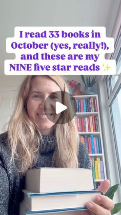 a woman holding two books in front of her face with the caption i read 35 books in october yes, really and these are my nine five star reads