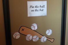 a baseball themed bulletin board with paper balls and a bat on the bottom half of it that says i'm the ball on the bat