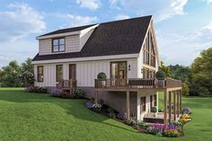 this is an artist's rendering of a house in the country side with porches and balconies