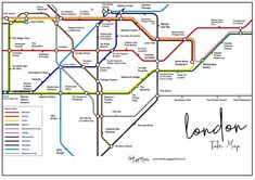 the london underground map is shown with all its lines and locations, including the subways