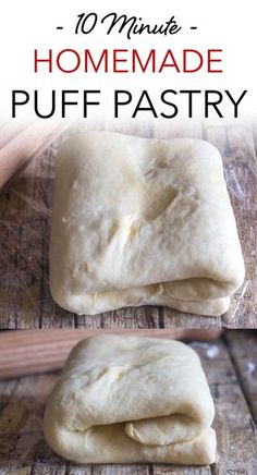 homemade puff pastry recipe on a wooden table