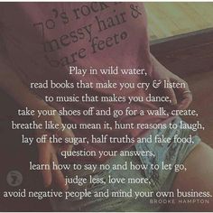 a woman sitting on the floor with her legs crossed and text that reads, 3 rd rockin'messy hair are here play in wild water read books that make you cry & listen to music