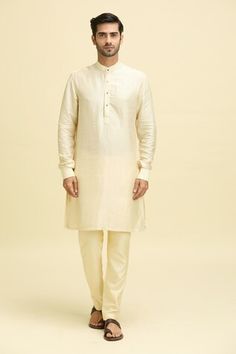 Beige bundi with geometric thread embroidery. Paired with a kurta. - Aza Fashions Ceremonial Cotton Silk Kurta With Long Sleeves, Ceremonial Long-sleeve Cotton Silk Kurta, Ceremonial Long Sleeve Cotton Silk Kurta, Traditional Cotton Silk Nehru Jacket With Long Sleeves, Traditional Long Sleeve Nehru Jacket In Cotton Silk, Ceremonial Chanderi Bandhgala With Long Sleeves, Cotton Silk Nehru Jacket For Wedding Long Sleeve, Long Sleeve Cotton Silk Nehru Jacket For Wedding, Ceremonial Long Sleeve Chanderi Kurta