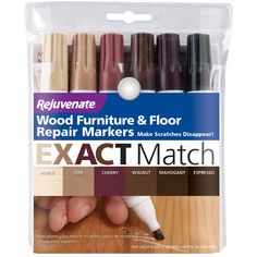 the exact match wood furniture and floor repair kit is in its package, with several different colors