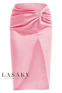 Lasaky - Chic and Alluring Solid Satin High-Waisted Twist Knot Irregular Half-Length Skirt with Zipped Back-Hugging Detailing Knot Skirt, Twisted Dress, Zipper Skirt, Long Skirts For Women, French Twist, Asymmetrical Skirt, Satin Skirt, Side Split, Types Of Skirts