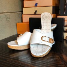 Reposhing This Item I Purchased From @Hollystock. Loved It, But Ready To Rotate For Something New. Questions? Leave A Comment Below! Chic White Calf Leather Mules, Luxury White Calf Leather Mules, White Luxury Calf Leather Mules, White Leather Mules With Heel Strap, White Calf Leather Mules With Branded Heel Counter, Designer White Sandals With Heel Strap, Designer White Sandals With Heel Loop, Chic White Calf Leather Sandals, Designer White Heels With Heel Loop