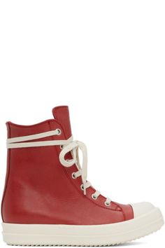 Red Rick Owens, Red Shoes, Rick Owens, High Top, Me Too Shoes, Dream Closet, Calf Skin, High Tops, High Top Sneakers