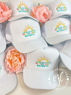 Pastel BE THE LIGHT Matthew 5:14 Embroidered Religious Trucker Hat Pastel BE THE LIGHT Religious Trucker Hat comes in white with pastel embroidery as shown in photo Adjustable Snap Back Hat comes as shown in photo **Colors/shades of hats/thread may vary depending on availability** All trucker hats curated, designed and embroidered by the EJL Team in the USA © Copyright EstelleJoyLynn, LLC Follow us on Instagram - https://instagram.com/estellejoylynn White Trucker Hat With Embroidered Logo For Spring, White Embroidered Trucker Hat With Curved Brim, White Embroidered Trucker Hat For Summer, Summer White Trucker Hat With Embroidered Logo, White Embroidered Logo Trucker Hat For Summer, White Summer Hat With Embroidered Logo, Pastel Embroidery, Snap Back Hat, Matthew 5