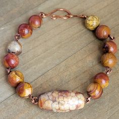 Ocean Jasper Gemstone Copper Bracelet- Earth Tones- Handmade Artisan Jewelry, Nicki Lynn Jewelry Wood Beads Jewelry, Earthy Vibes, Jewelry Ocean, Diy Leather Bracelet, Bracelets Ideas, Earthy Jewelry, Copper Wire Jewelry, Jewelry Board, Jasper Jewelry