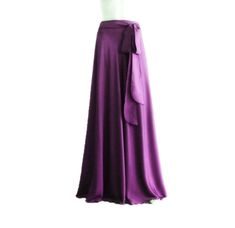 "It is made from soft and good quality Silk fabric. This is made to order in your measurements. Skirt length: 38\" .It can be made longer or shorter. It is made with a zipper. You can choose other color from the color chart. When you order please give me your measurements: 1: The length of skirt from the top of the waistline to bottom hem . 2: Waist ( where you want the waistline to be) . 3: Hips ( around the fullest part) 4: And your color choice. Tailoring time: 1-2 weeks before shipping. Care Purple Flared Maxi Skirt For Party, Purple Lined Skirt For Evening, Fitted Long Wrap Skirt In Solid Color, Elegant Full Skirt In Purple, Fitted Long Wrap Skirt, Elegant Fitted Purple Maxi Skirt, Elegant Purple Full Skirt Bottoms, Elegant Full Purple Skirt, Solid Color Fitted Long Wrap Skirt