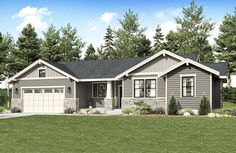 this is an artist's rendering of the front elevation of these ranch house plans