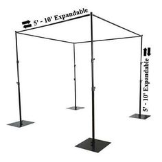 a set of three metal poles with measurements for each pole