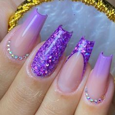 Purple Glitter Nails, Butterfly Nail Designs, Lilac Nails, Acrylic Toe Nails, Glamour Nails, Nail Art Designs Videos, Bling Acrylic Nails