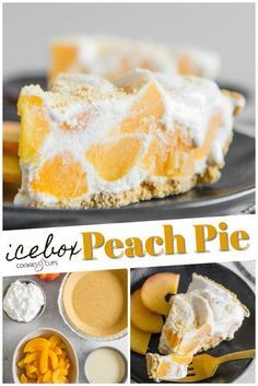 a collage of peach pie pictures with text overlay