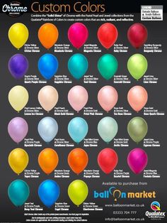 the colors of balloons are shown in this poster, which is also available for purchase